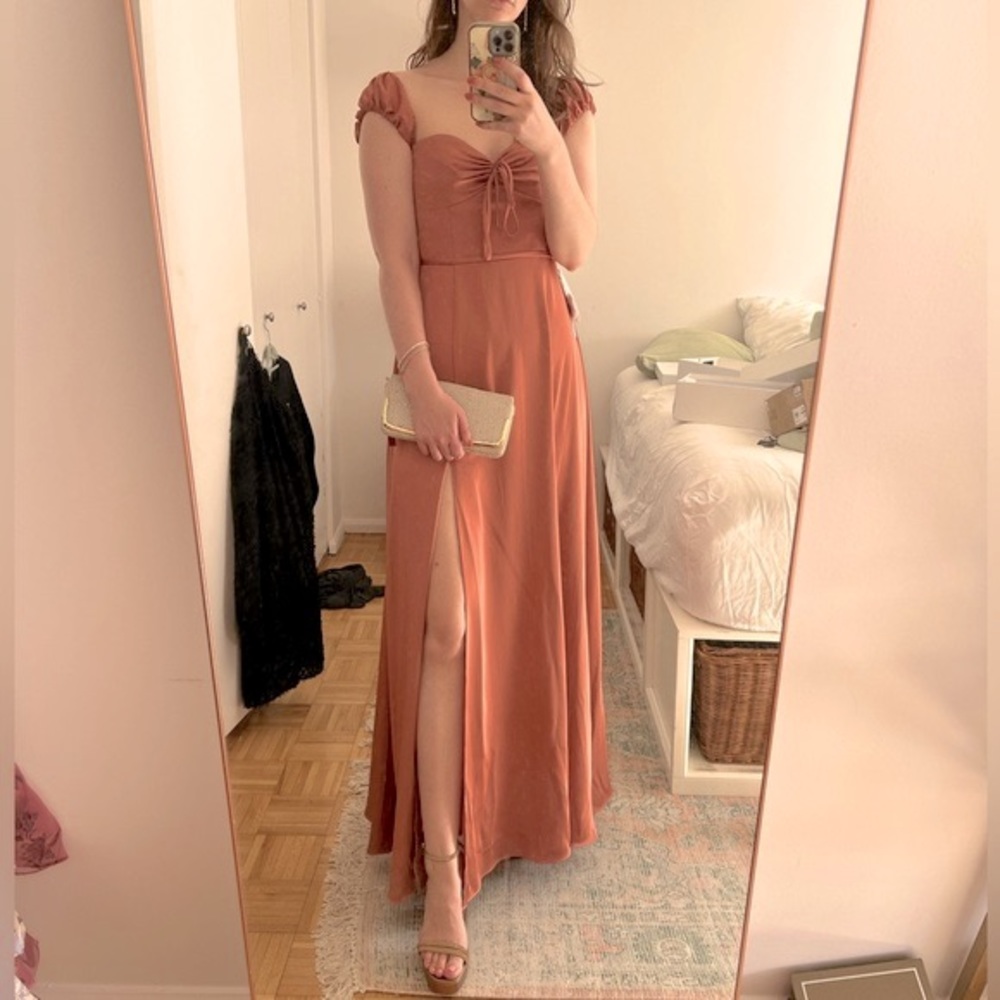 Azazie Asha Stretch Satin Dress in Cedar Rose Sz 8